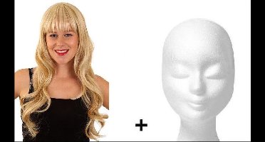 Pruik Mila blond met highlights +pruikenhouder