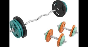 Gorilla Sports EZ-curlset 70 kg Gietijzer Rubber Coating - Halter met gewichten - 30 mm