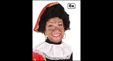 6x Piet pruik zwart krul met verstelbare kap zwart - Sinterklaas sint en piet themafeest party