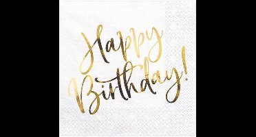 PartyDeco - Servetten - Happy birthday wit (20 stuks)