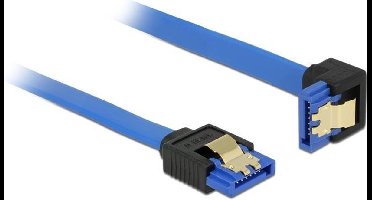 SATA datakabel - recht / haaks naar beneden - plat - SATA600 - 6 Gbit/s / blauw - 0,20 meter