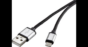 Renkforce RF3969327 USB-kabel USB 2.0 USB-A stekker, Apple Lightning stekker 0.50 m Donkergrijs Stoffen mantel
