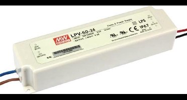 LED driver IP67 transformator 24v 2,5A VDC 60W - 1 Uitgang - Meanwell LPV-60-24