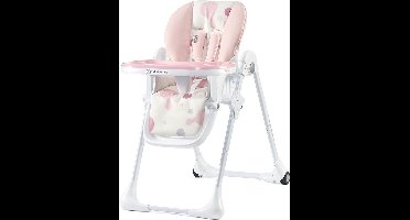 Kinderkraft YUMMY Hoge Kinderstoel – Ergonomisch & Verstelbaar – Opvouwbaar met Voetensteun en Dubbel Eetblad – Roze