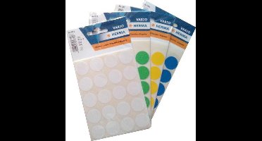 Herma etiketten 19 mm in een set van vier kleuren: Wit, groen, geel en blauw