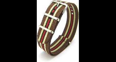 Premium Brown Beige Green & Red - Nato strap 22mm - Stripe - Horlogeband Bruin Beige Groen & Rood