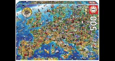 Educa - Puzzel - Grappige Landkaart van Europa - Legpuzzel - 500 stukjes