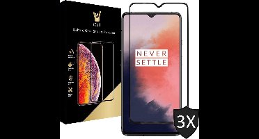 Screenprotector geschikt voor OnePlus 7T - Tempered Glass Gehard Glas - Full Screen Cover Volledig Beeld - iCall - 3 Stuks