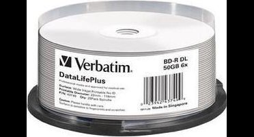 Verbatim Blu-ray Disc BD-R 50Gb Dual Layer, inkjet printable surface, Cakebox van 25 stuks (43749)