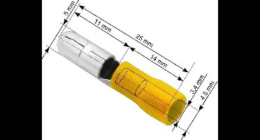 Kabelschoen Rond Geel - Insteekbreedte 5 mm Lengte 25 mm - 100 Stuks