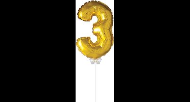 Ballon folie 3 goud met stokje 40cm