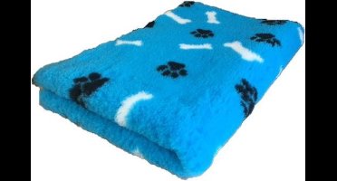 Topmast Vetbed - Hondendeken - Dierenmat - Turquoise zwarte pootjes witte botjes - Latex anti-slip 150x100cm