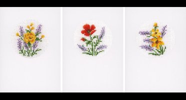 Vervaco - Wenskaart kit - Bloemen en lavendel set van 3 - PN-0169664 - Borduren - Borduurpakket - Borduurpakket volwassenen - Borduurpakket kind