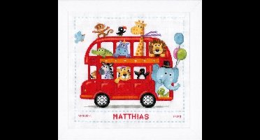 borduurpakket PN0147691 vrolijke dierenbende in de bus, geboorte