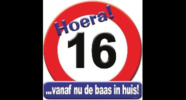Huldeschild HOERA 16 JAAR 50x50 cm