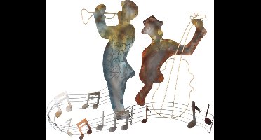 Metalen wandbord muzikanten trompettist en bassist