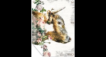 Tuin decoratie Schotse hooglander - Bloemen - Krantenpapier - 30x40 cm - Tuindoek