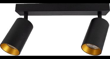 Moderne plafond spot dubbel | zwart/goud | Opbouw | 2x GU10 fitting