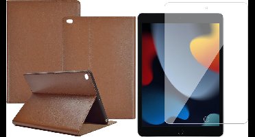 Hoes en Screenprotector geschikt voor iPad 10.2 2021 - Lederen Book Case Bruin