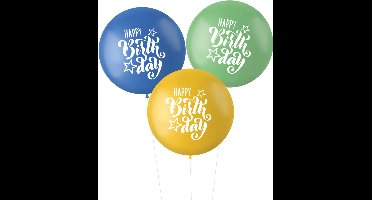 Ballonnen XL 'Happy birthday!' Blauw/Groen 80cm - 3 stuks