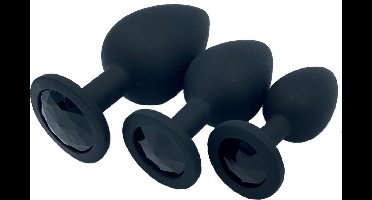 Silliconen Buttplug Set 3 delig - Anal Plug Set voor Mannen en Vrouwen - Zwart met Zwarte steen - Power Escorts
