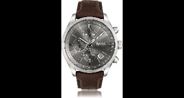 Hugo Boss - HB1513476 - Grand Prix - Horloge - Leer - 44 mm - Bruin