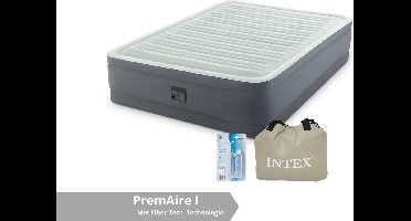 Intex luchtbed PremAire I - 2 persoons - 152 x 203 x 46 cm - grijs - met ingebouwde elektrische pomp (incl. Reparatiekit)