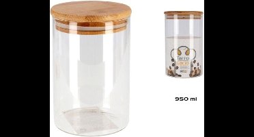 Tarro voorraadbus van borosilicaat glas met bamboe deksel 950mL