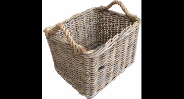 Rieten Opbergmand Grey Jute Handvatten - 42x29xH31 cm - Lectuurmand - Houtmand