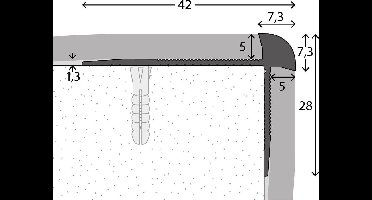 Aluminium trapprofiel geboord - trapneusprofiel - trapneus - 42mm x 2,50mtr