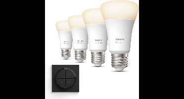 Philips Hue Uitbreidingspakket - E27 - met 4 Standaard Lampen - Warmwit Licht - Incl. 1 Hue Dial Switch (Zwart) - Hue White