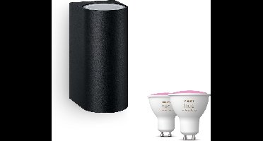 Philips Hue Nightingale Wandlamp voor Buiten Up & Down (Zwart) - Buitenlamp - GU10 - Wit en Gekleurd Licht - Hue White and Color Ambiance