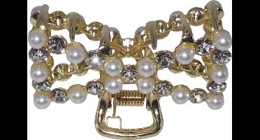 Haarklem met strass en parels strik-vorm goudkleur