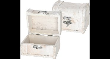 Cepewa klein Sieradenkistje met sluiting/deksel - 2x - 11 x 8 x 8 cm - old look - schatkist stijl - naturel - hout