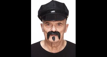 Partychimp Plaksnor en Baard Opa Nep Snor en Baard Zelfklevend voor Carnaval Verkleedaccessoire - Zwart - Imitatiebont