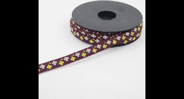 5 Meter JACQUARD LINT/GEWEVEN LINT met BLOEMEN Motief, Breedte 12MM, Kleur BORDEAUX