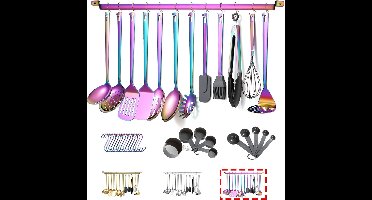 37-stukken kookgerei Set, roestvrij staal 37-stukken keukengerei set met titanium regenboog plating, keuken gadgets kookgerei set, keuken gereedschap set met keukenhouder non-stick en hittebestendig.Vaatwasser veilig, gemakkelijk schoon te mak