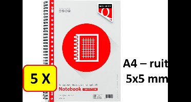 5 x Spiraalblok Quantore - A4 - Ruit 5x5mm - 23 gaats - 70gr - 100vel