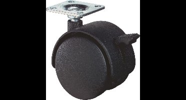 Meubelwiel Zwart 50mm + Rem Bevestigingsplaat 42X42mm - 1519704