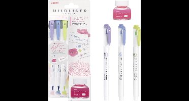 ZEBRA No Moto MILDLINER Brush Pennen Set van 3 + een Flesje met 10ml Mild Babyroze Inkt + EXTRA een Zebra Brushpen