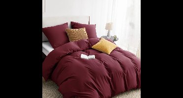 Beddengoed, 200 x 200 cm, met kussensloop van 80 x 80 cm, microvezel, voor eenpersoonsbed, met ritssluiting, wijnrood