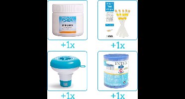 Zwembad Onderhoudsset - Startersset bevat Chloor - Testrips - Chloordrijver en Filter - Voor zwembad met 28602GS Filterpomp - Voor zwembaden en Spa's - Voor zwembaden tot 2500 liter (4-delig)