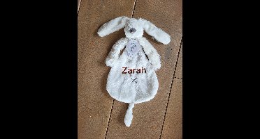 Happy Horse Rabbit Richie knuffeldoekje/konijn ivoor/ecru/wit/gepersonaliseerd/geborduurde naam