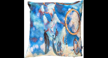 Unique Living - kussenhoes - 4 stuks - dromenvanger - blauw - sierkussenhoesje - 45 x 45 cm - met rits