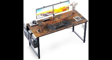 Klein bureau, bruin, 100 x 48 x 74 cm. Computertafel met hoofdtelefoonhouder en opbergtas. Ideaal voor werkkamer, thuis of kantoor. Gemaakt van hout, geschikt als pc-tafel of kantoortafel