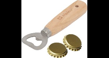 Flesopener - keukenaccessoire - houten handvat - 14 cm - metaal - multi kleur