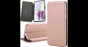 Hoesje geschikt voor Samsung Galaxy A35 - Privacy Screenprotector Volledig Dekkend Glas - Wallet Book Case Rosegoud