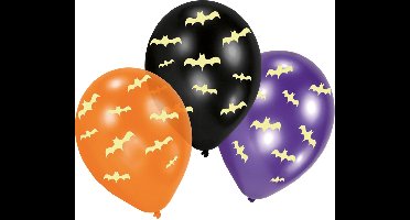 Ballonnen Halloween - 6x stuks - glow in the dark - 30 cm - vleermuis - horror - halloweenfeestje