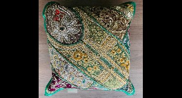 Kussens woonkamer - kussenhoes 40 x 40 cm - kussensloop - sierkussens - cushion cover - katoensilk - Kussenhoesjes - 2 stuks - etnisch Indiaas - borduurwerk - embroidery