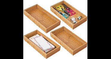 Opbergdozen voor kantoor en badkamer, 4-delige set, rechthoekige ladebox van bamboe, hoogwaardige bureau-organizer voor kantoorbenodigdheden en knutselspullen, natuurlijke kleuren